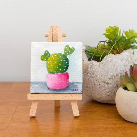Cute Tiny Cactus Painting - 3x3 Original Oil Painting