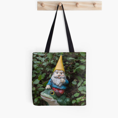 Ready to Ship - 13x13 Garden Gnome & Frog Canvas Tote Bag - april bern art & photography