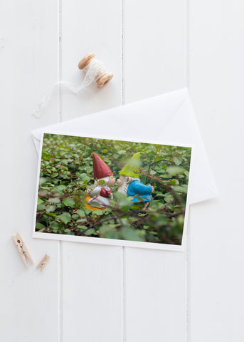 Valentines Day Kissing Garden Gnome Blank Greeting Card - april bern photography