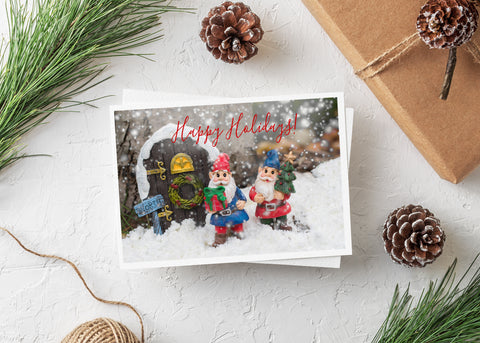 Happy Holidays Gnome Card - Whimsical Holiday Blank Greeting Card - april bern art & photography