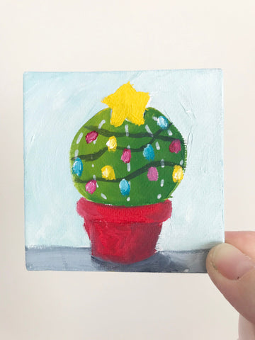 Hand Painted Magnet - Festive Christmas Cactus