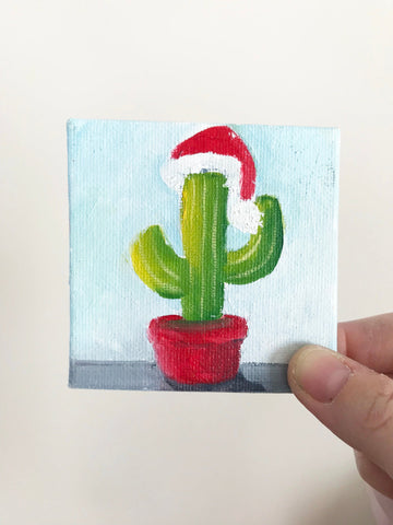 Hand Painted Magnet - Festive Christmas Cactus Refrigerator Magnet