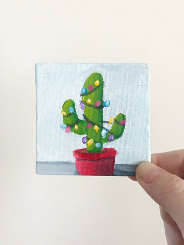Hand Painted Magnet - Festive Cactus Refrigerator Magnet