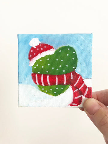 Hand Painted Magnet - Winter Cactus Refrigerator Magnet