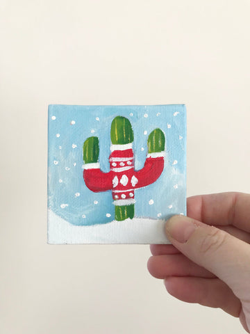 Hand Painted Magnet - Holiday Sweater Christmas Cacti
