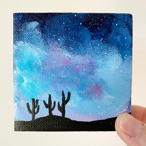 3x3 Mini Tuscon Arizona Milky Way Night Sky - Original Acrylic Painting