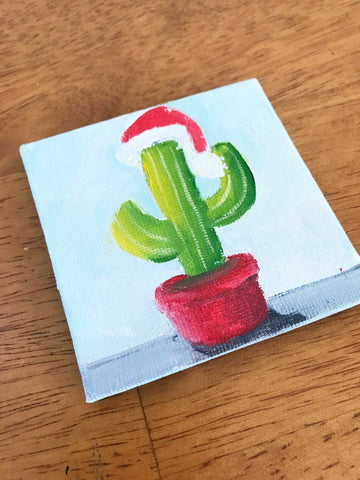 Hand Painted Magnet - Festive Christmas Cactus Refrigerator Magnet - april bern photography