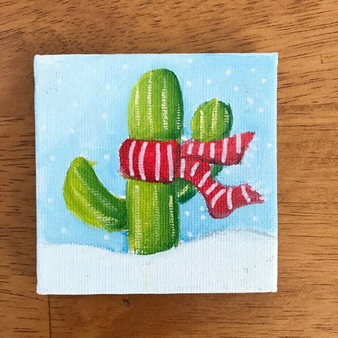 Hand Painted Magnet - Festive Winter Holiday Cactus - april bern photography