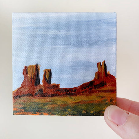 3x3 Tiny Monument Valley Landscape Painting - Original Acrylic Painting