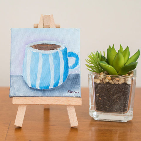 Mini Coffee Cup - 3"x3" Original Oil Painting - april bern art & photography