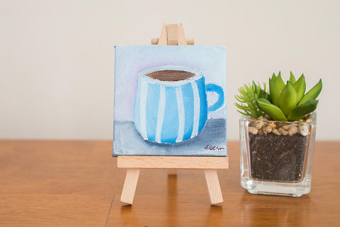 Mini Coffee Cup - 3"x3" Original Oil Painting - april bern art & photography