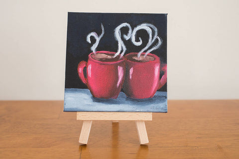 Mini Coffee Cup Love - 4x4 Original Oil Painting - april bern art & photography