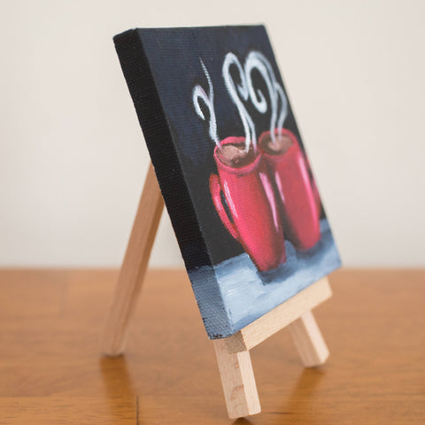 Mini Coffee Cup Love - 4x4 Original Oil Painting - april bern art & photography