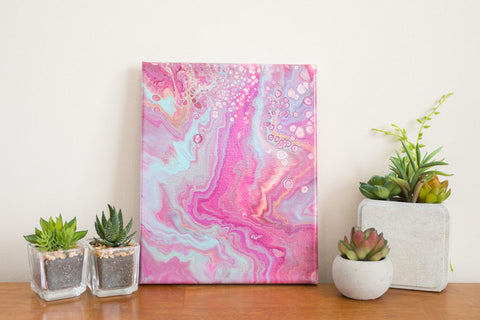 Pink Abstract Painting - 8x10 Pink Waves Abstract Art - april bern art & photography