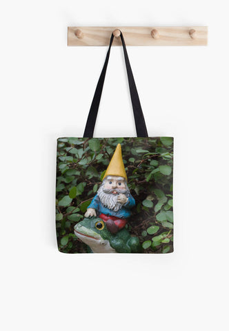 Ready to Ship - 13x13 Garden Gnome & Frog Canvas Tote Bag - april bern art & photography