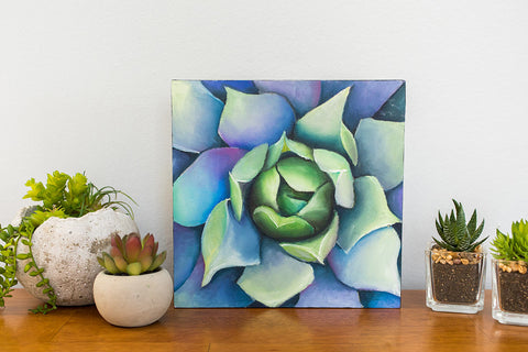 Technicolor Agave Painting - 8x8 inch Original Oil Painting - april bern art & photography