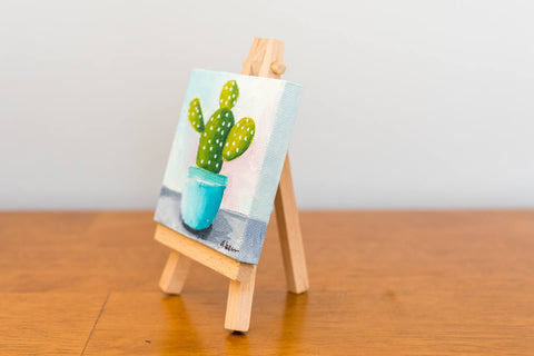 Tiny Cactus Painting - 3x3 Original Oil Painting - april bern art & photography