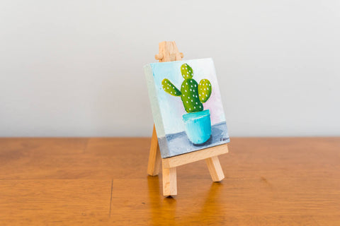 Tiny Cactus Painting - 3x3 Original Oil Painting - april bern art & photography