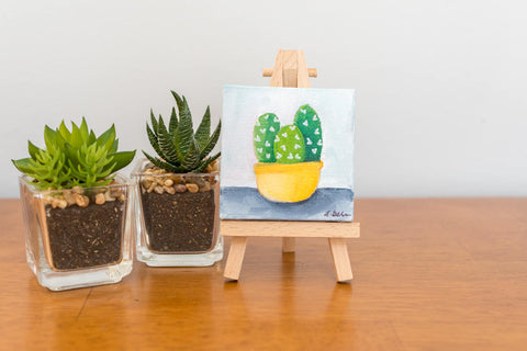 Small Cactus Trio Painting - 3x3 Original Oil Painting - april bern art & photography
