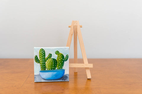 Cactus Art, Mini Cactus Trio Original Oil Painting - 3x3 Original Oil Painting - april bern art & photography