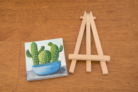 Cactus Art, Mini Cactus Trio Original Oil Painting - 3x3 Original Oil Painting - april bern art & photography