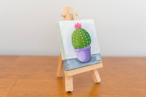 Cactus Art Tiny Cactus Original Oil Painting - 3x3 Original Oil Painting - april bern art & photography