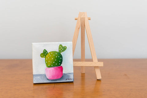 Cute Tiny Cactus Painting - 3x3 Original Oil Painting - april bern art & photography