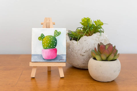 Cute Tiny Cactus Painting - 3x3 Original Oil Painting - april bern art & photography
