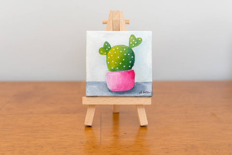 Cute Tiny Cactus Painting - 3x3 Original Oil Painting - april bern art & photography