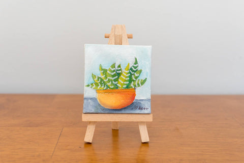 Mini Succulent Zebra Plant Painting - 3x3 Original Oil Painting - april bern art & photography