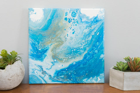 Ocean Abstract Art - 10 x 10 Blue Acrylic Painting - april bern art & photography