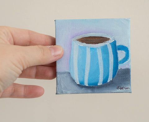 Mini Coffee Cup - 3"x3" Original Oil Painting - april bern art & photography