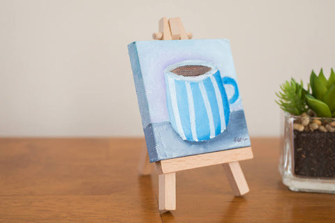 Mini Coffee Cup - 3"x3" Original Oil Painting - april bern art & photography