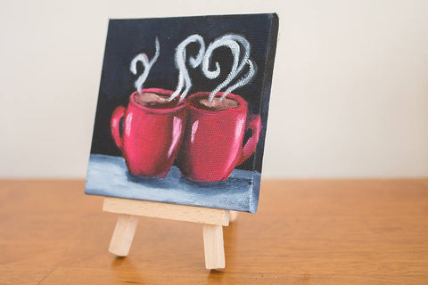 Mini Coffee Cup Love - 4x4 Original Oil Painting - april bern art & photography