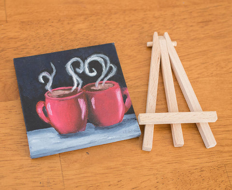 Mini Coffee Cup Love - 4x4 Original Oil Painting - april bern art & photography