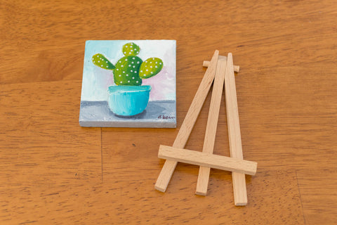 Tiny Cactus Painting - 3x3 Original Oil Painting - april bern art & photography
