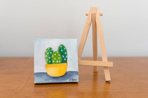 Small Cactus Trio Painting - 3x3 Original Oil Painting - april bern art & photography