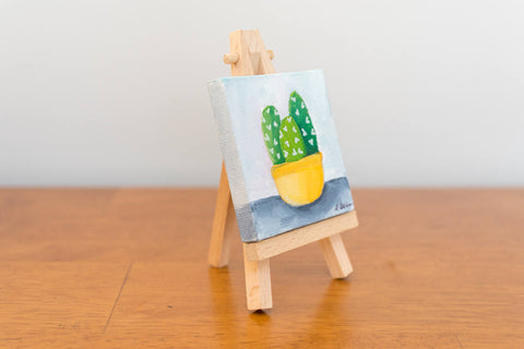 Small Cactus Trio Painting - 3x3 Original Oil Painting - april bern art & photography
