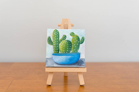 Cactus Art, Mini Cactus Trio Original Oil Painting - 3x3 Original Oil Painting - april bern art & photography