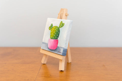 Cute Tiny Cactus Painting - 3x3 Original Oil Painting - april bern art & photography