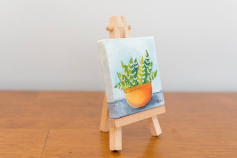 Mini Succulent Zebra Plant Painting - 3x3 Original Oil Painting - april bern art & photography