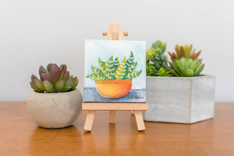 Mini Succulent Zebra Plant Painting - 3x3 Original Oil Painting - april bern art & photography