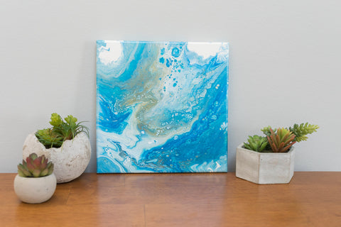Ocean Abstract Art - 10 x 10 Blue Acrylic Painting - april bern art & photography