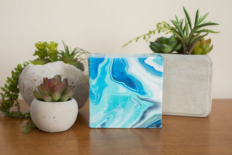 Mini Blue Agate Painting - 4x4 Abstract Art - april bern art & photography