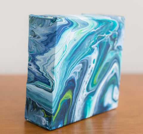 Small Green and Blue Abstract Painting - 4x4 Abstract Art - april bern art & photography