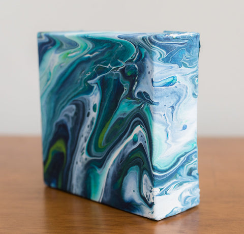 Small Green and Blue Abstract Painting - 4x4 Abstract Art - april bern art & photography