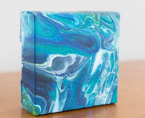 Blue Tide Acrylic Painting - 4x4 Abstract Art - april bern art & photography