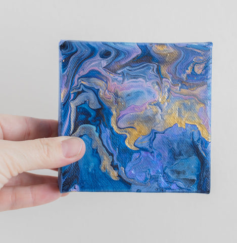 Blue Magic Acrylic Fluid Art Painting - 4x4 Abstract Art - april bern art & photography