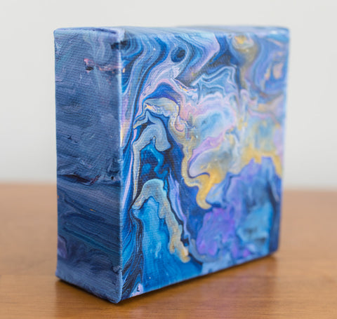 Blue Magic Acrylic Fluid Art Painting - 4x4 Abstract Art - april bern art & photography