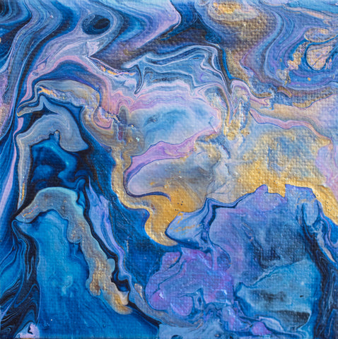 Blue Magic Acrylic Fluid Art Painting - 4x4 Abstract Art - april bern art & photography